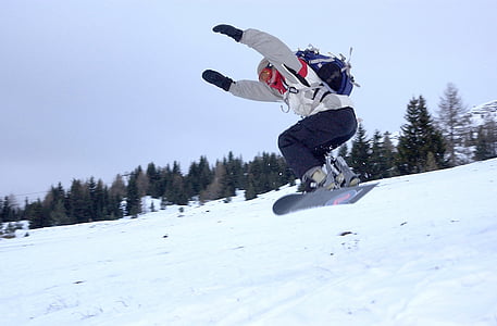 person doing tricks on snowboard during daytime thumbnail