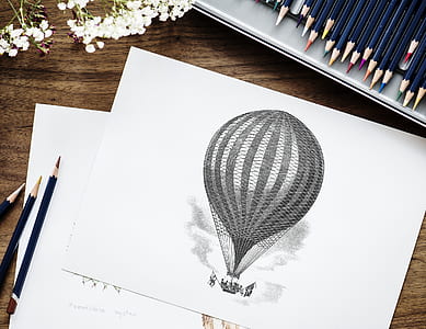 charcoal sketch of hot air balloon thumbnail