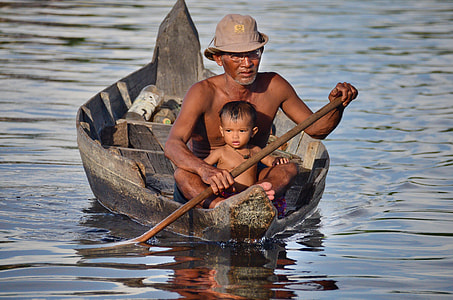 man paddling boat behind child thumbnail