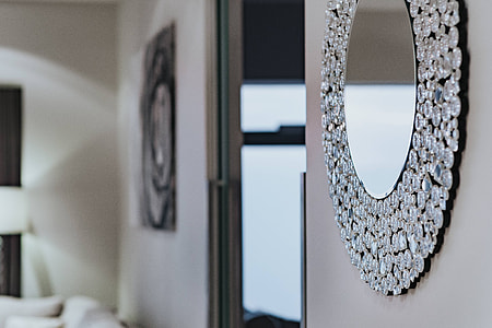 Beautiful round mirror adorned with crystals thumbnail