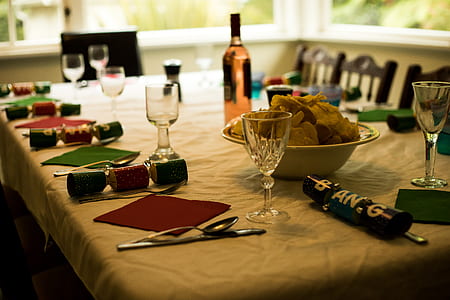wine glasses on top of the table thumbnail