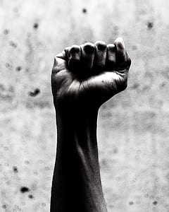 grayscale photo of right person's fist thumbnail