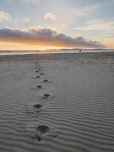 footprints on gray sand during daytime thumbnail