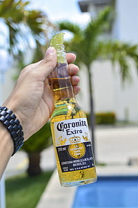 person holding 200 ml Corona Extra beer bottle thumbnail