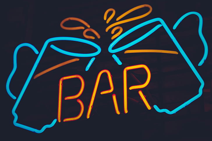 Turned-on blue and orange bar cheers neon light signage | free photos ...