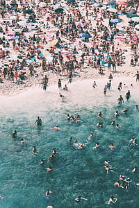 aerial view of people on beach thumbnail
