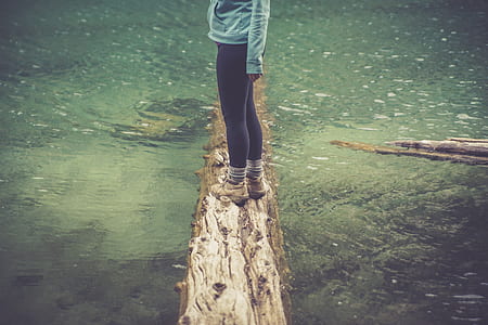 woman standing on brown log thumbnail