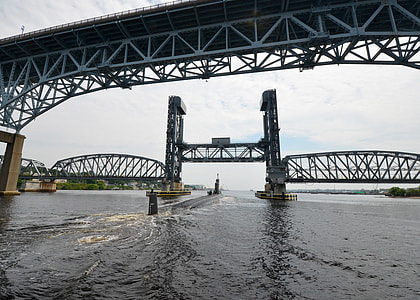 Goldstar Bridge and Amtrak Thames River Bridge in Connecticut thumbnail