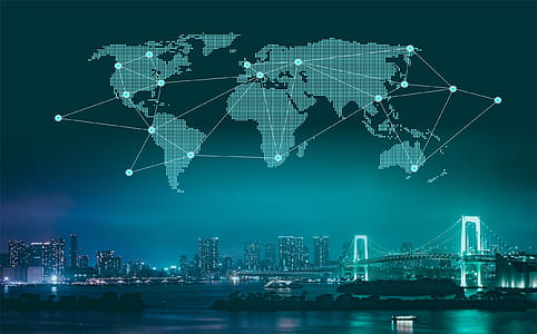 Trade and Commerce - World Map Over City at Night thumbnail