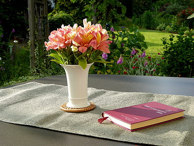 pink and white floral potted flowers on white ceramic vase thumbnail