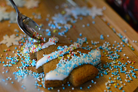 Christmas tree cookie with blue candies thumbnail