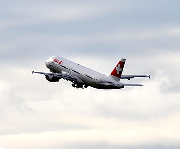Swiss plane in the sky during daytime thumbnail