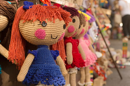 Brown Purple Red Knitted Doll thumbnail