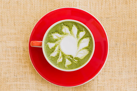 Matcha Drink on Red Ceramic Bowl thumbnail