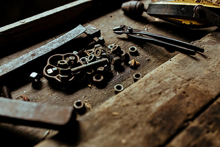 Tools, nails and bolts in a workshop thumbnail