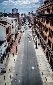 above shot of road in the middle of the buildings thumbnail