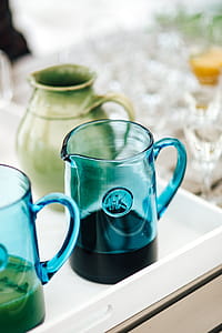 Glasses of orange juice, wine and water thumbnail