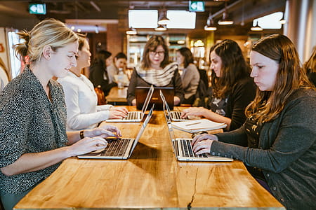 Women On Laptops Around Table Photo thumbnail