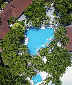aerial photo of brown house with swimming pool thumbnail