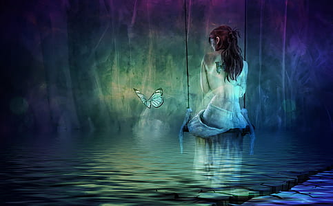 naked woman and butterfly digital wallpaper thumbnail