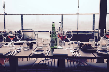 wine glasses and wine bottle on table thumbnail