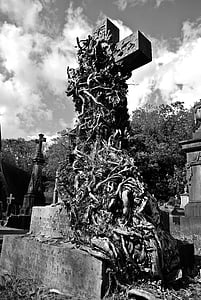 grayscale photo of cross on graveyard thumbnail
