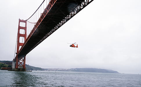 Rescue Helicopter Flying Under Golden Gate Bridge thumbnail