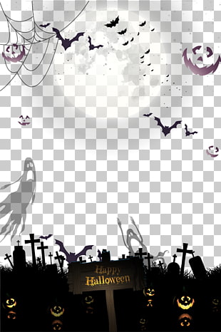 Halloween Party, Halloween night, ghost and bats during full moon illustration PNG clipart