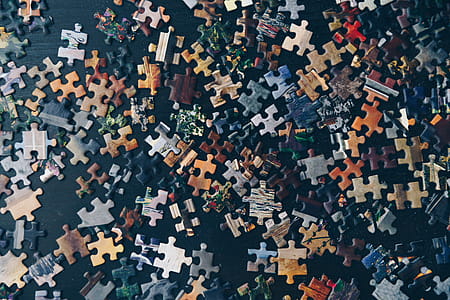 Puzzle Pieces On Navy Blue Photo thumbnail