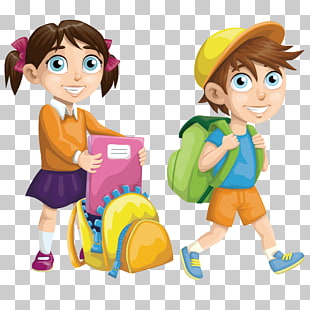 School Euclidean , Happy school children, girl and boy going to school cartoon characters PNG clipart