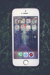 silver iPhone 5s on green grass thumbnail
