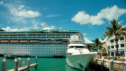 white and black cruise ship near dock thumbnail