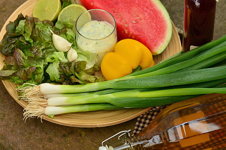 watermelon and onion leaves on plate thumbnail