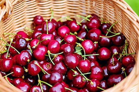 brown wicker basket with cherry fruits thumbnail
