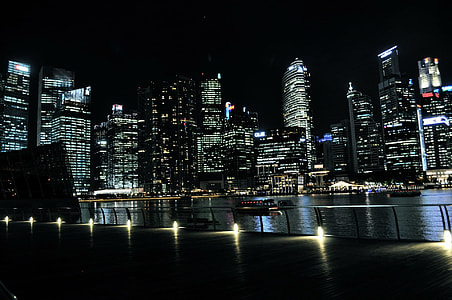 landscape photograph of high-rise buildings near body of water on a night setting thumbnail