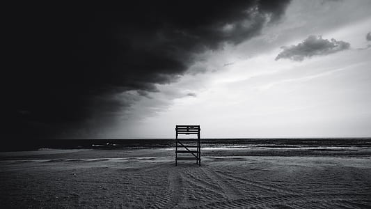 grayscale photography of beach shore thumbnail