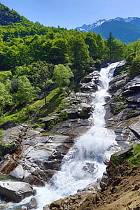 flowing waterfalls near green trees thumbnail