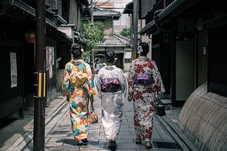 Three Geisha Walking Between Buildings thumbnail