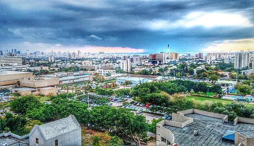 Skyline of the Cityscape with storm brewing in Tel-Aviv, Israel thumbnail