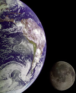 Earth near moon on outer space thumbnail