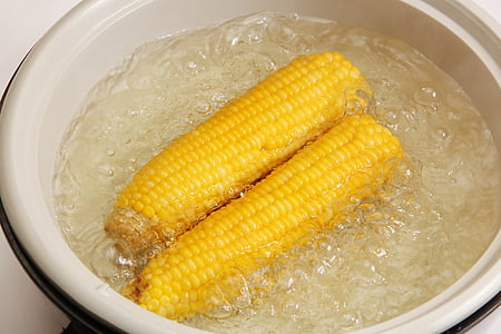 two corn cobs in boiling water thumbnail
