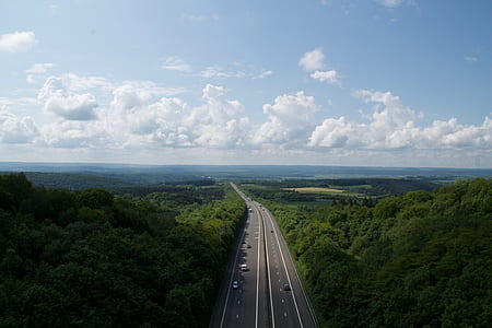 aerial view photography of highway under blue sky thumbnail