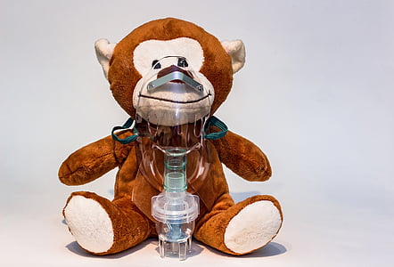 brown and white monkey plush toy with nebulizer thumbnail