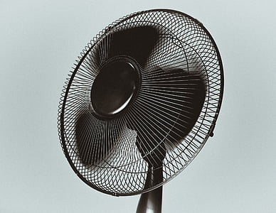 turned-on black pedestal fan thumbnail
