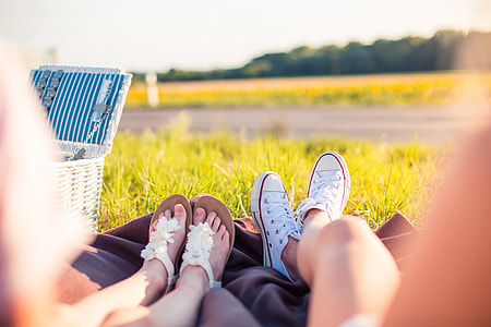 Two Young Girls Enjoying Their Roadtrip Picnic thumbnail