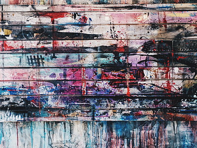 blue, red, and black abstract painting thumbnail