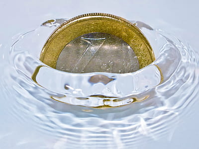 selective focus photography of 1 Euro coin dipped on water at daytime thumbnail