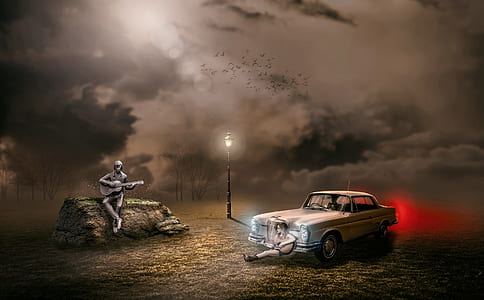 two person playing guitars near car wallpaper photo thumbnail