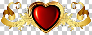 Heart Gold , Large Red Heart with Gold Banner Element , floral heart PNG clipart