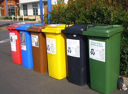 six assorted color trash bins thumbnail